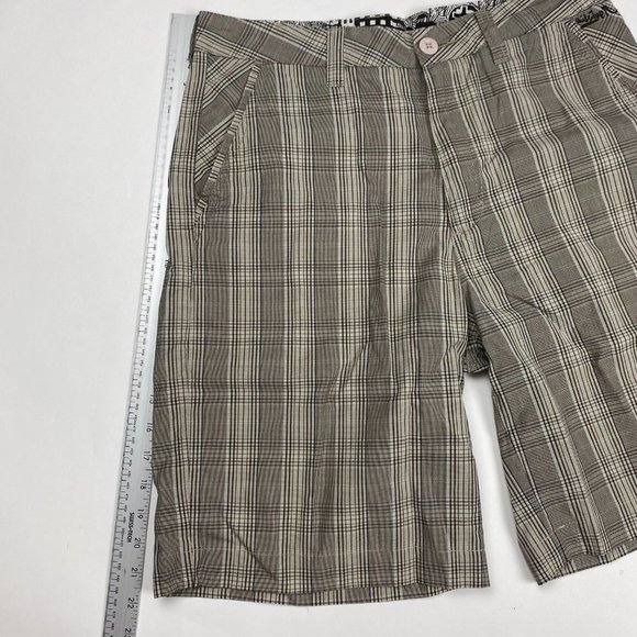 Quiksilver Shorts Mens 32 Cotton Brown Check Plaid Chino Golf Bermuda - Picture 9 of 11